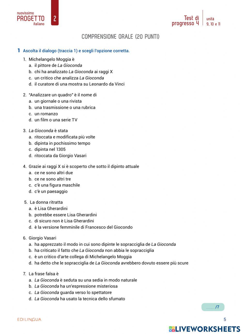 Test di progresso 4, unità 9,10,11