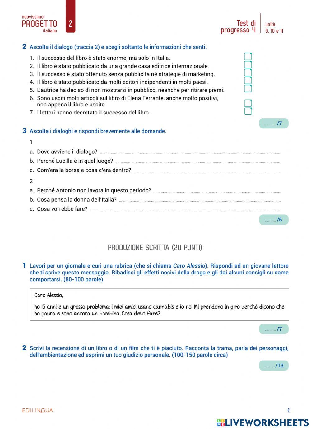 Test di progresso 4, unità 9,10,11