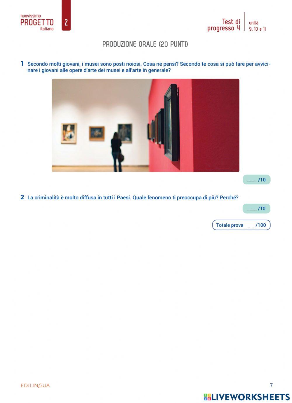 Test di progresso 4, unità 9,10,11