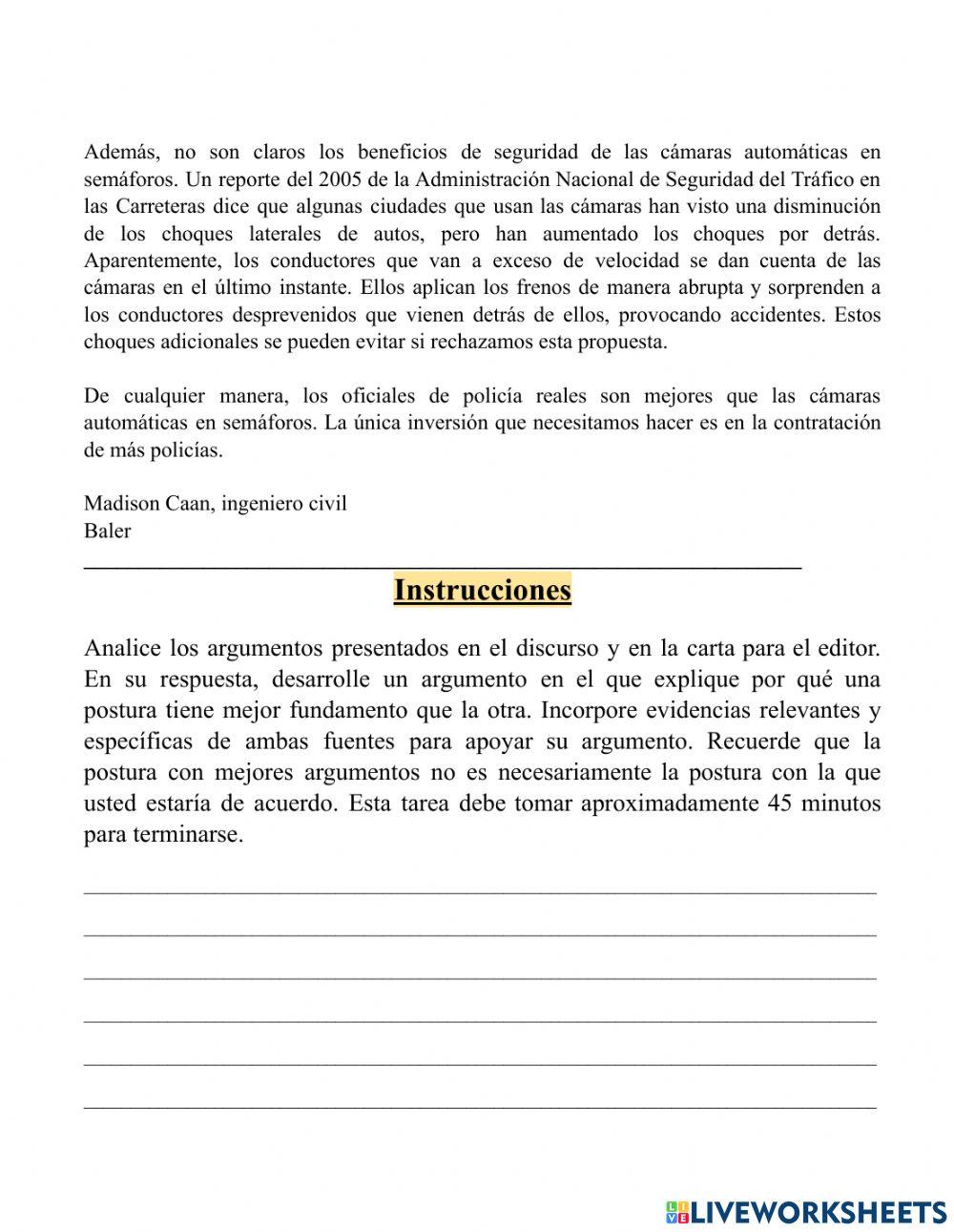 Ensayo para paracticar el tes de escritura