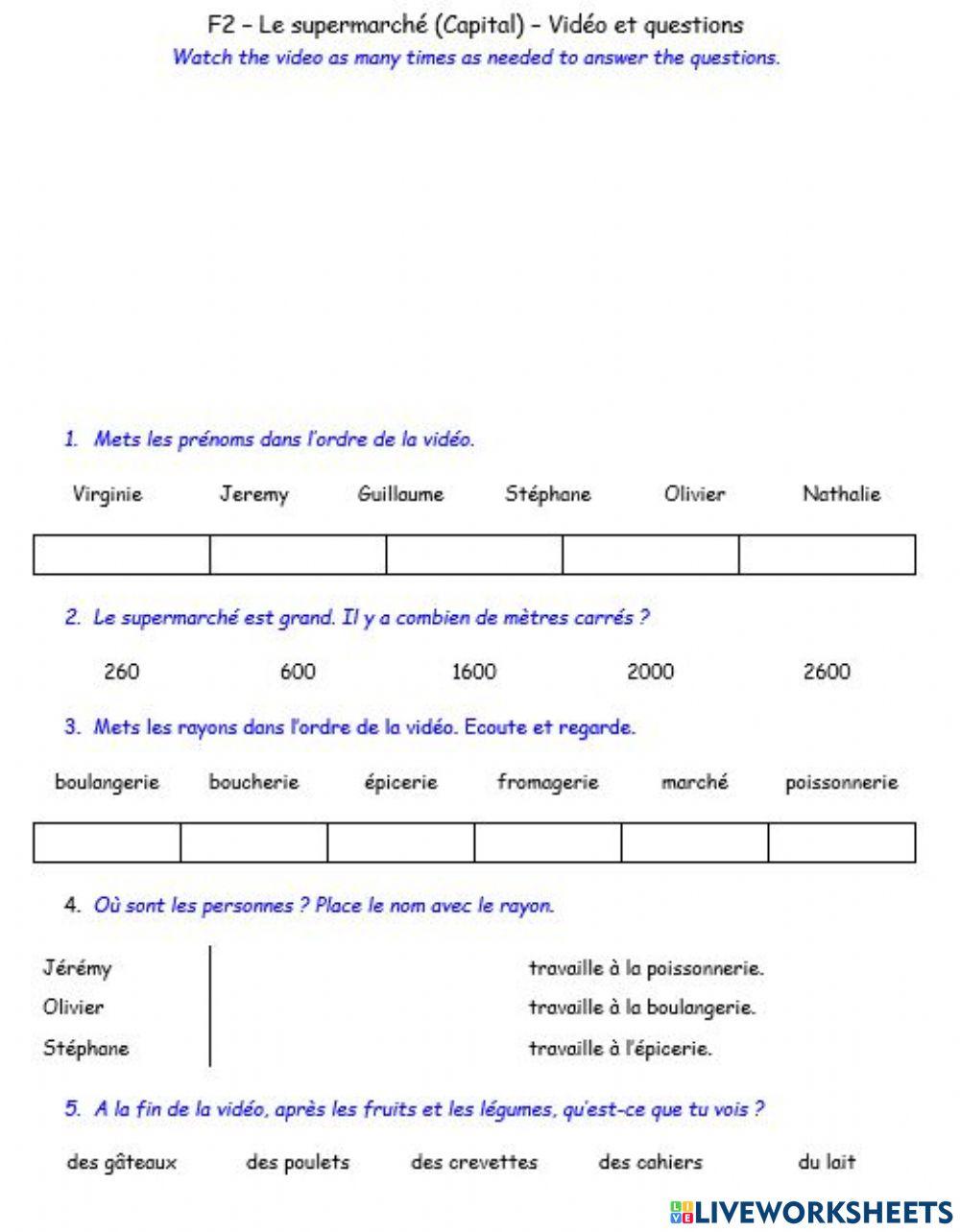 F2 Supermarché Video et questions F2 Supermarché Video et questions