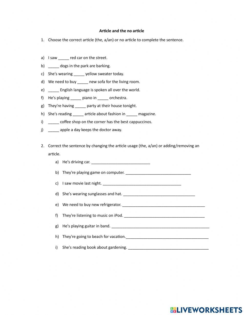 Articles and no articles