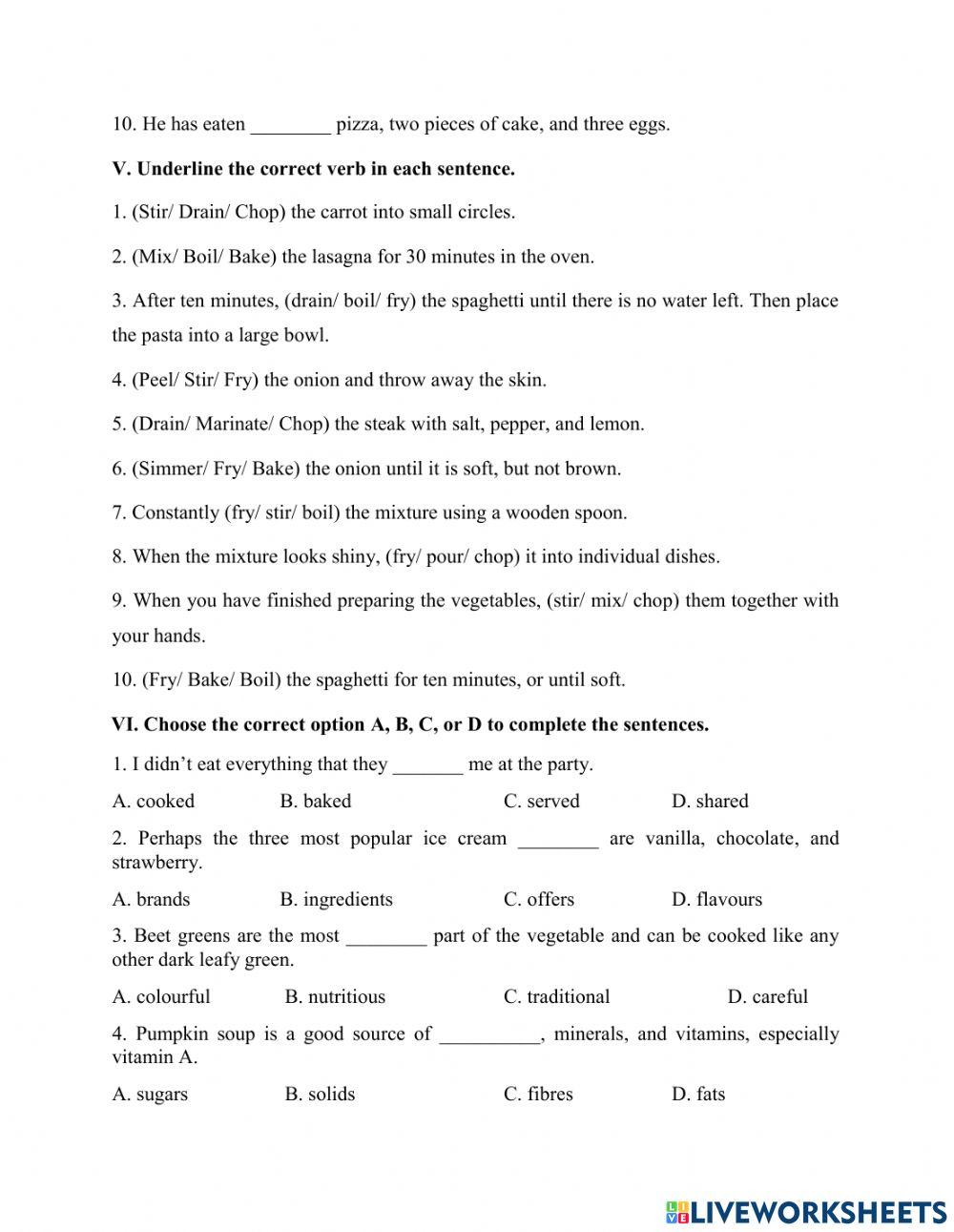 Practice test - Unit 7 - RECIPES AND EATING HABITS