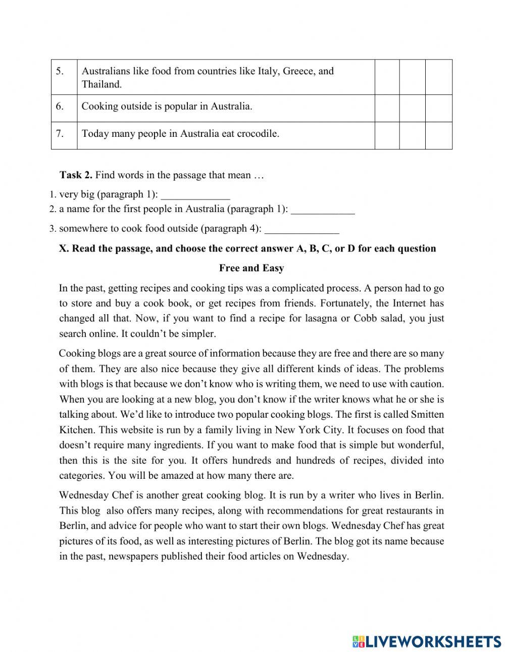 Practice test - Unit 7 - RECIPES AND EATING HABITS