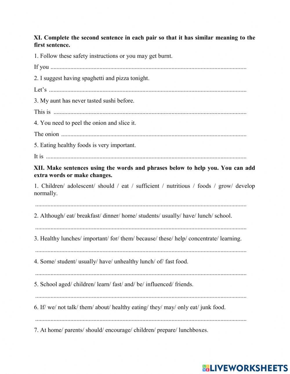 Practice test - Unit 7 - RECIPES AND EATING HABITS