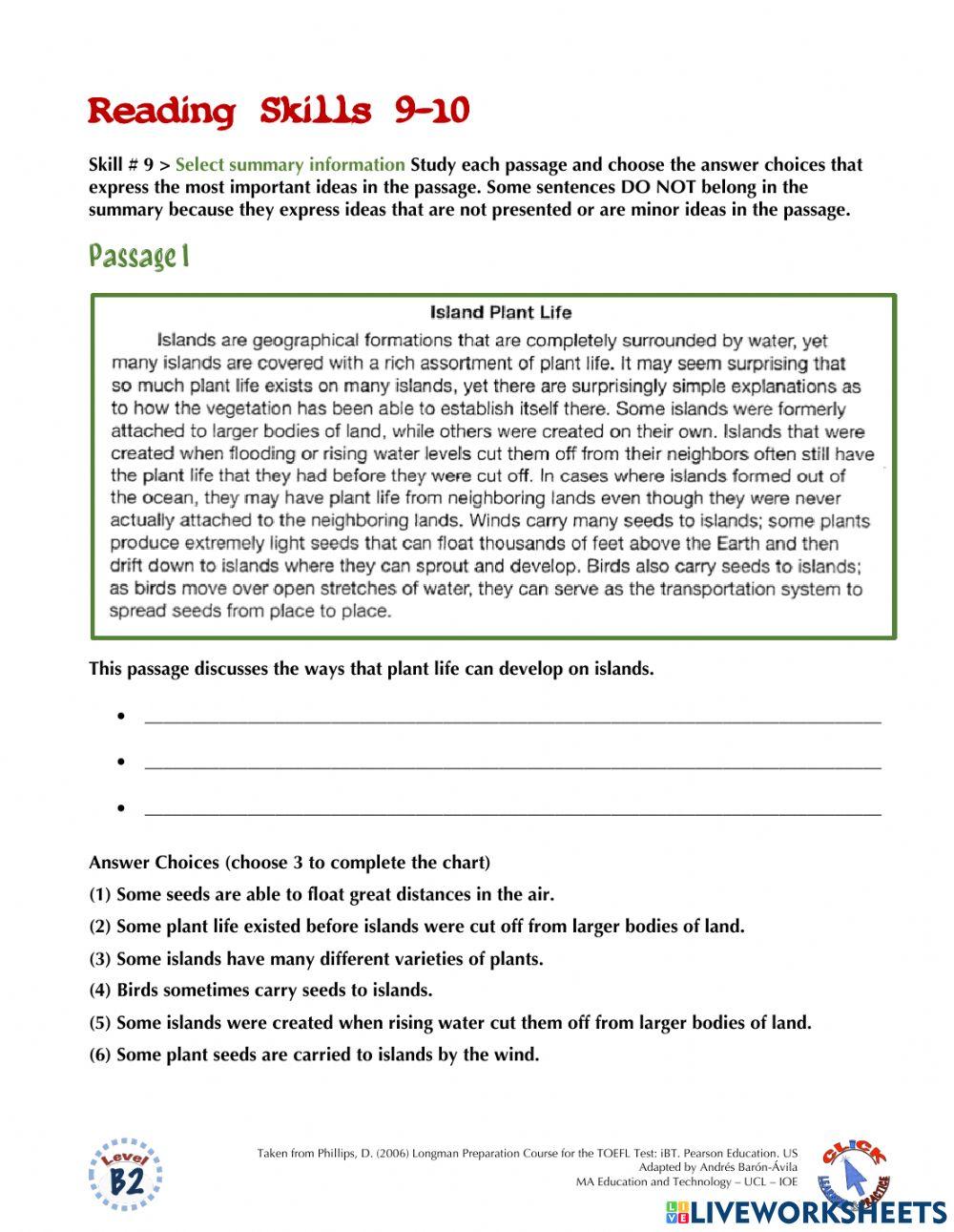 Reading Ex.: TOEFL (skills 9-10)