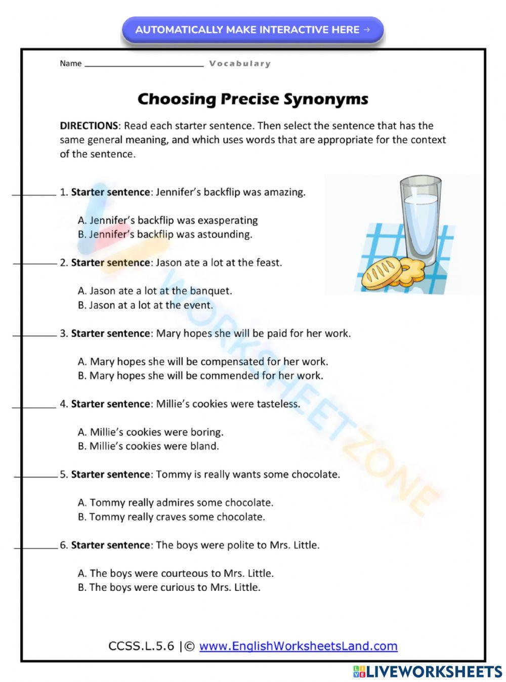 5th grade synonym worksheets 4