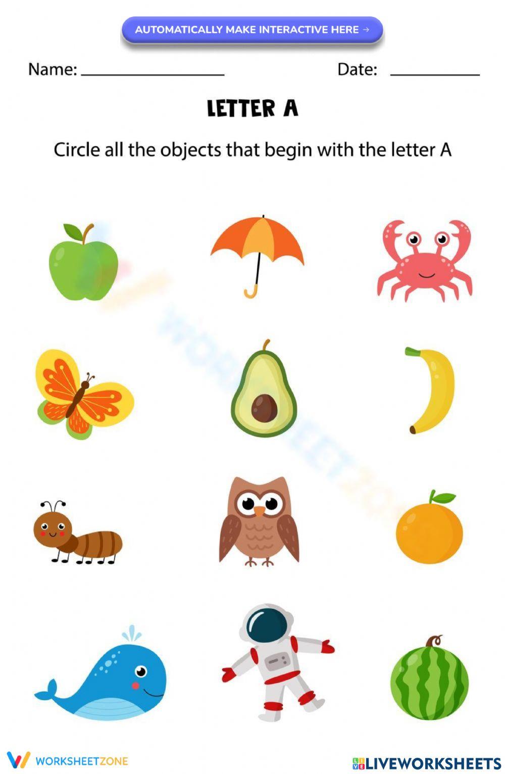 Beginning sounds with letter A
