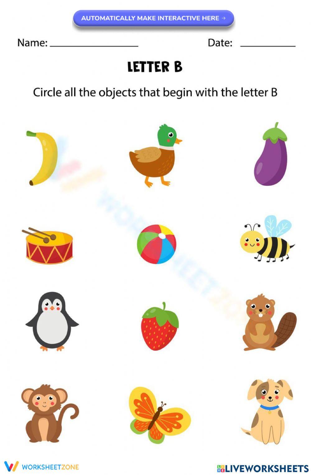 Beginning sounds with letter B