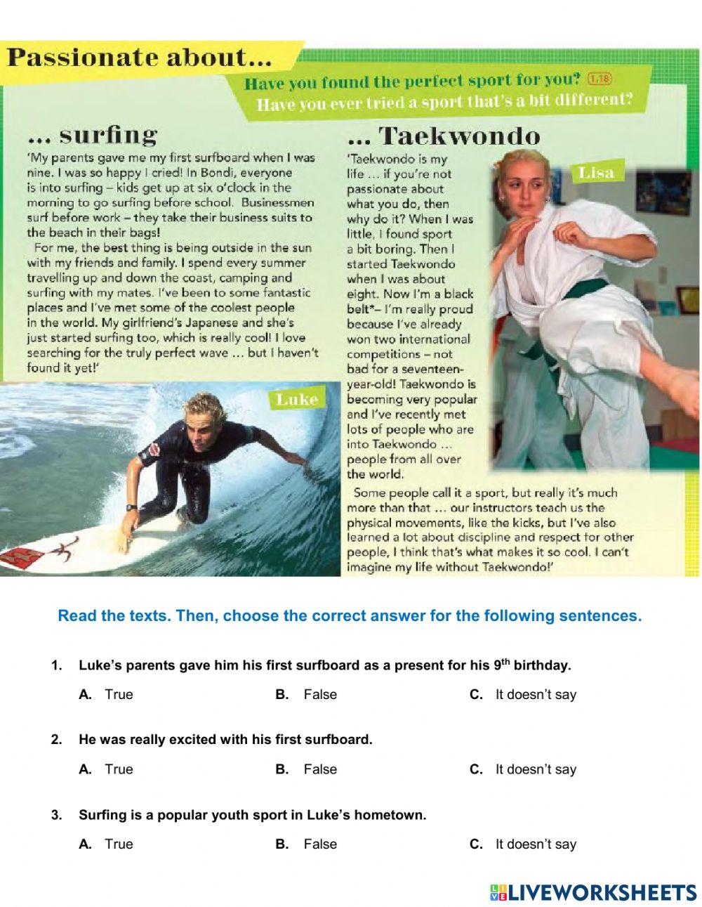 Sports - Surfing and taekwondo