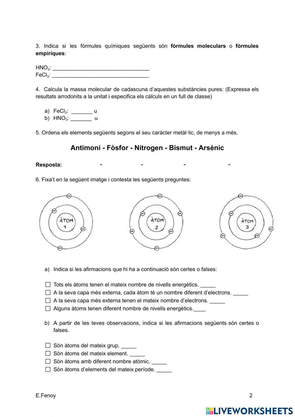 Activitats de repàs: Elements i compostos
