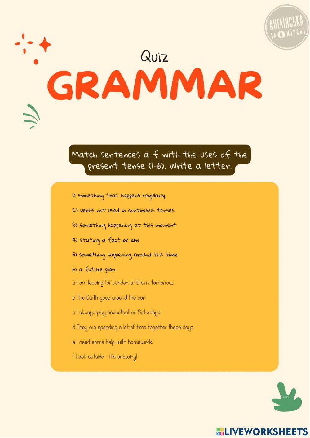 quiz present simple vs continuous A2 level 1