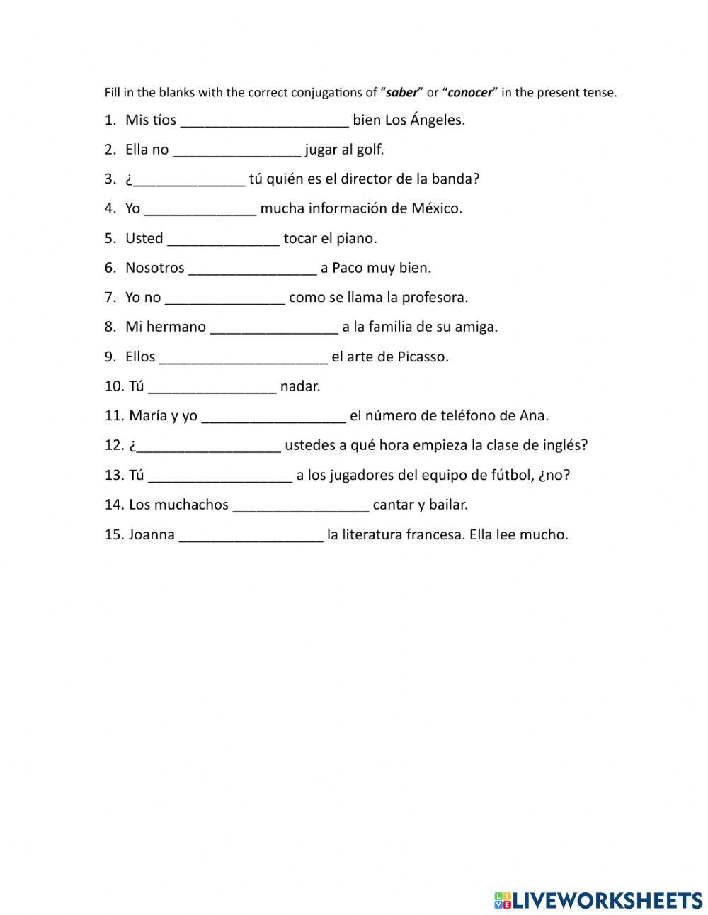 Saber o Conocer Free Interactive Worksheets 7010806