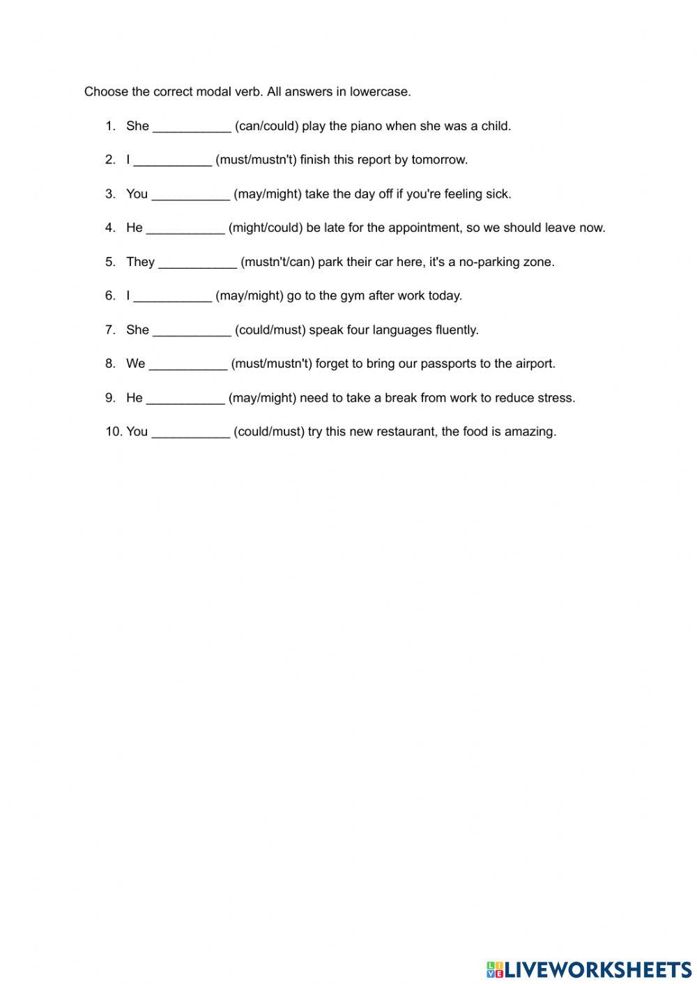 Modal verbs in present test