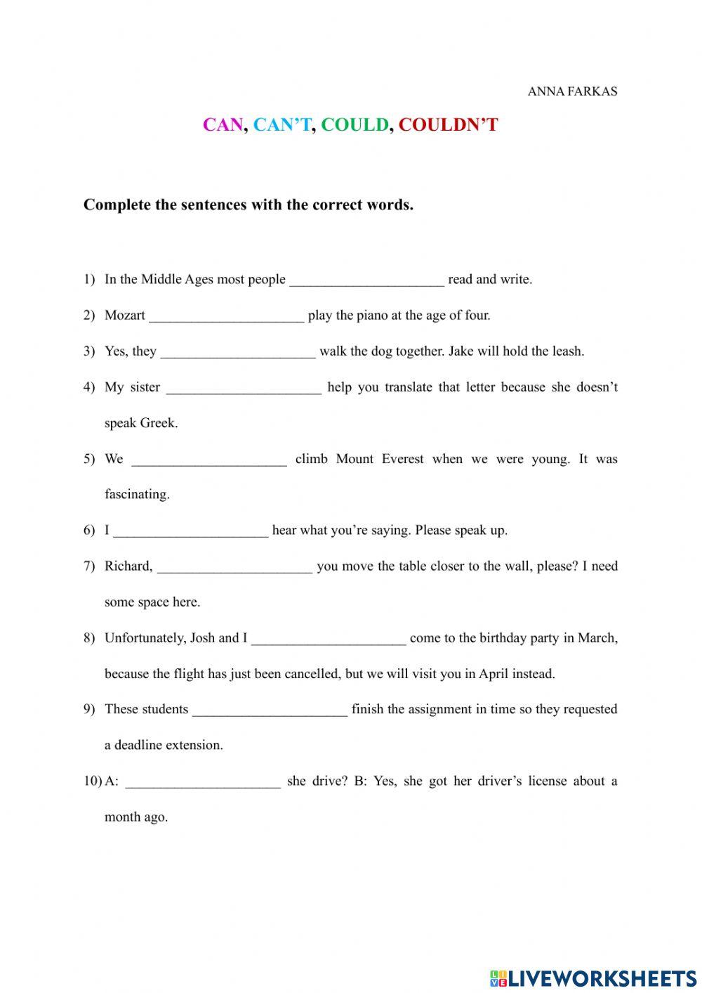 Can could can't couldn't