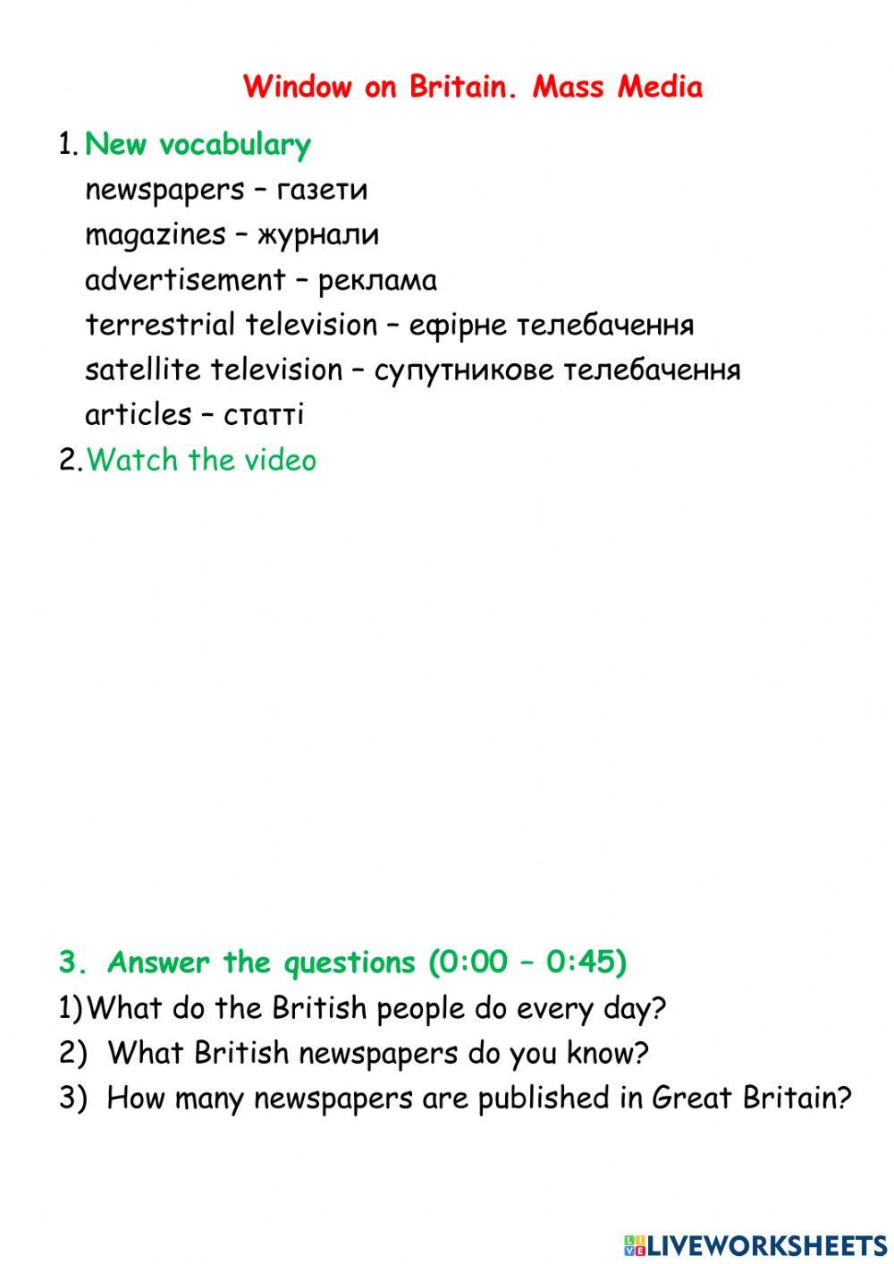 Window on Britain. Mass Media