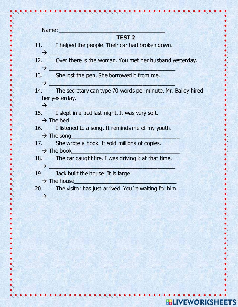 Relative clauses (tests)