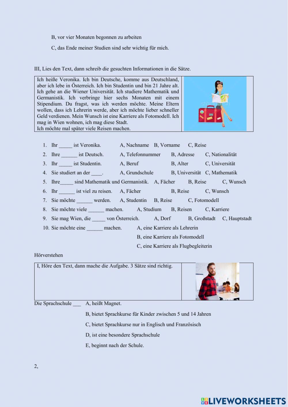 Leseverstehen, Hörverstehen 2