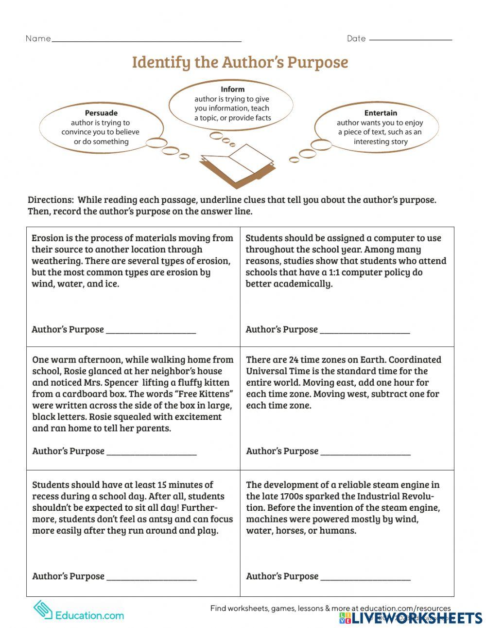 Author's Purpose online exercise for | Live Worksheets