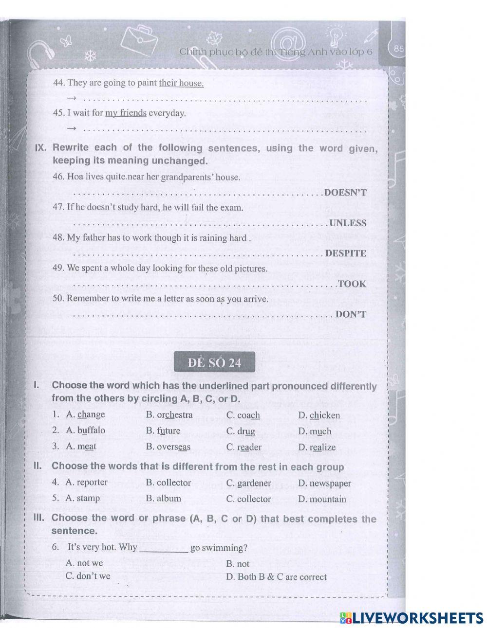 Đề 24 trong luyện đề thi vào cấp 2 tập 1