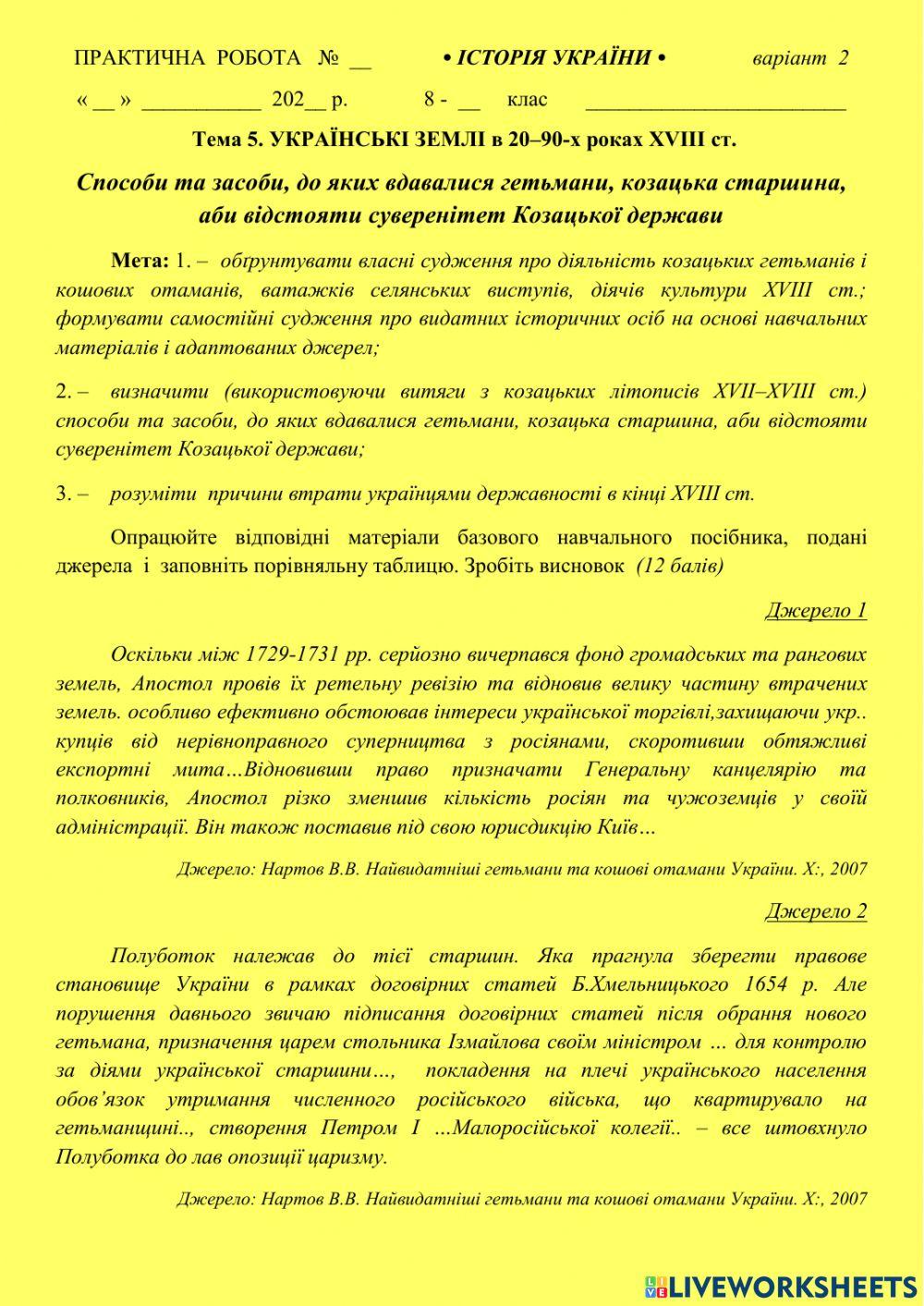 Історія. Практичне заняття. Варіант2