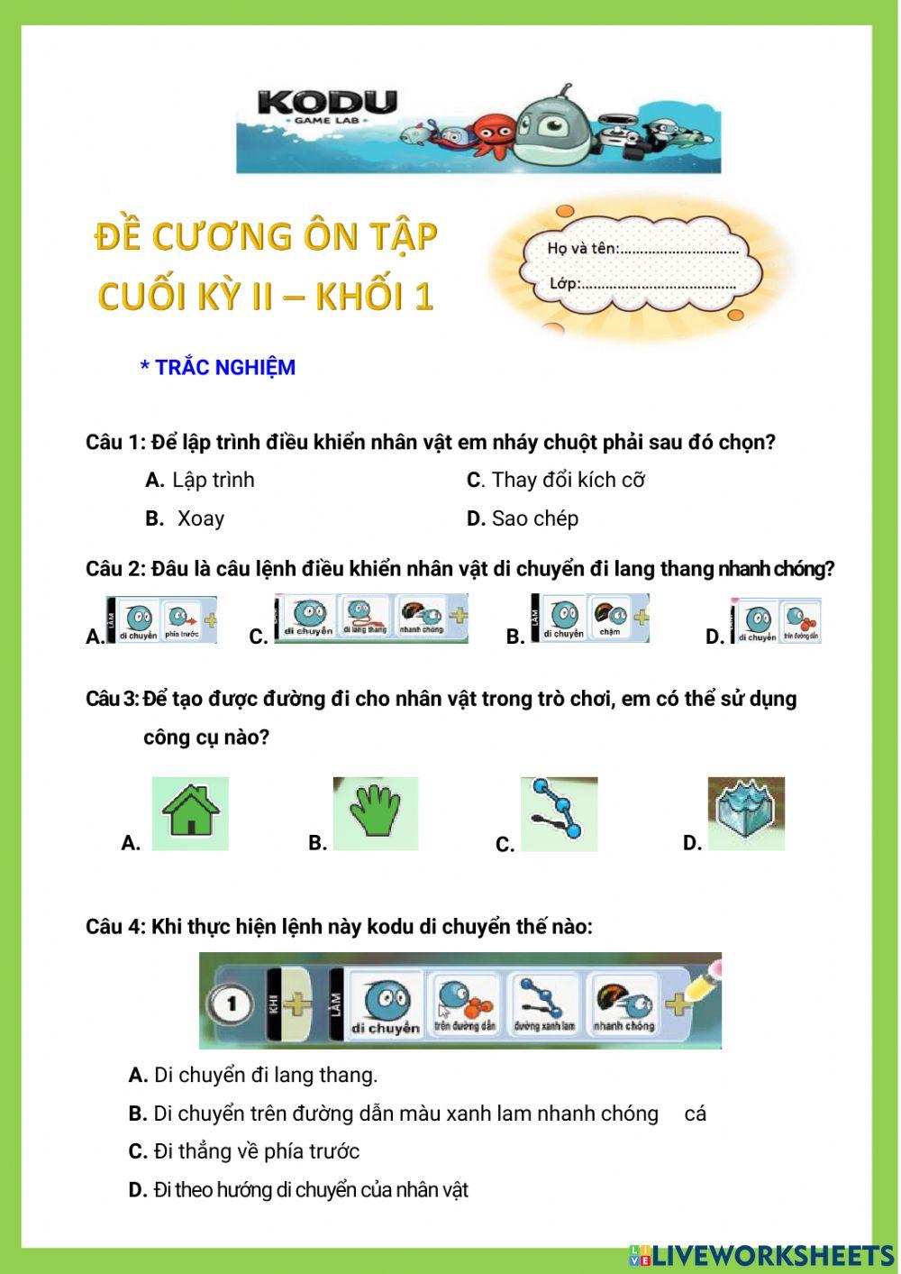 Đề cương ôn tập học kỳ II-Lớp 1