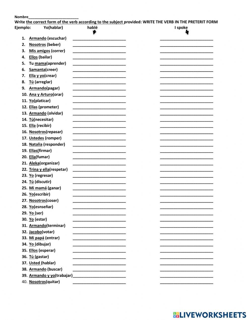 Preterit Tense Practice