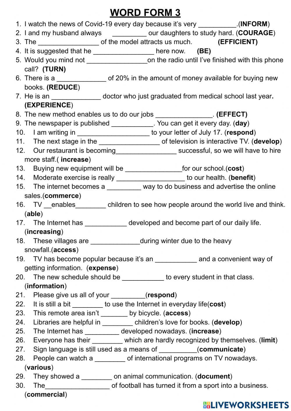 Grade 9 - word form 3