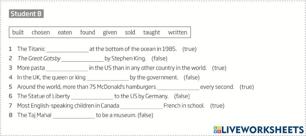 Roadmap A2+ 10B: Present and Past Passive Student B