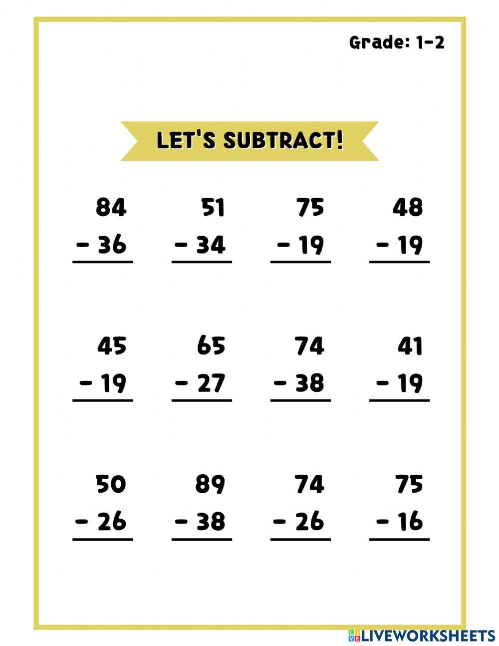 Subtraction with 2 digit numbers