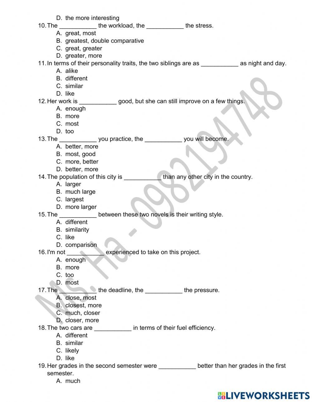 Enough, too, like, similar, different  comparatives, superlatives