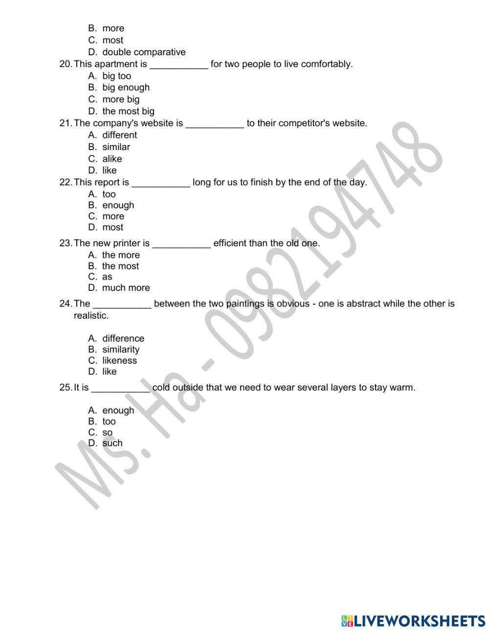 Enough, too, like, similar, different  comparatives, superlatives