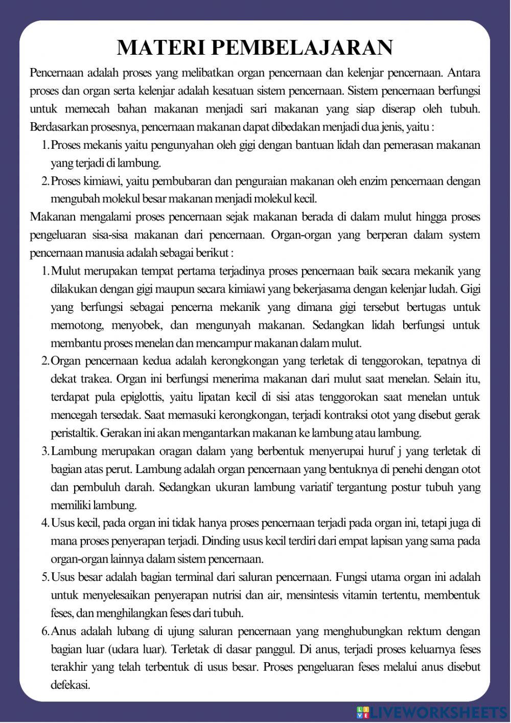 LKPD SISTEM PENCERNAAN MANUSIA KELAS VIII SMP