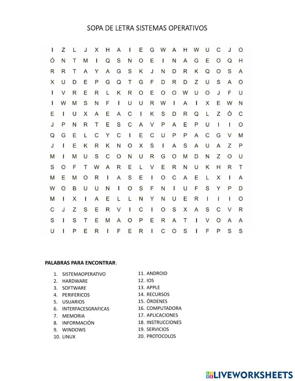 Sopa de letras sistemas operativos