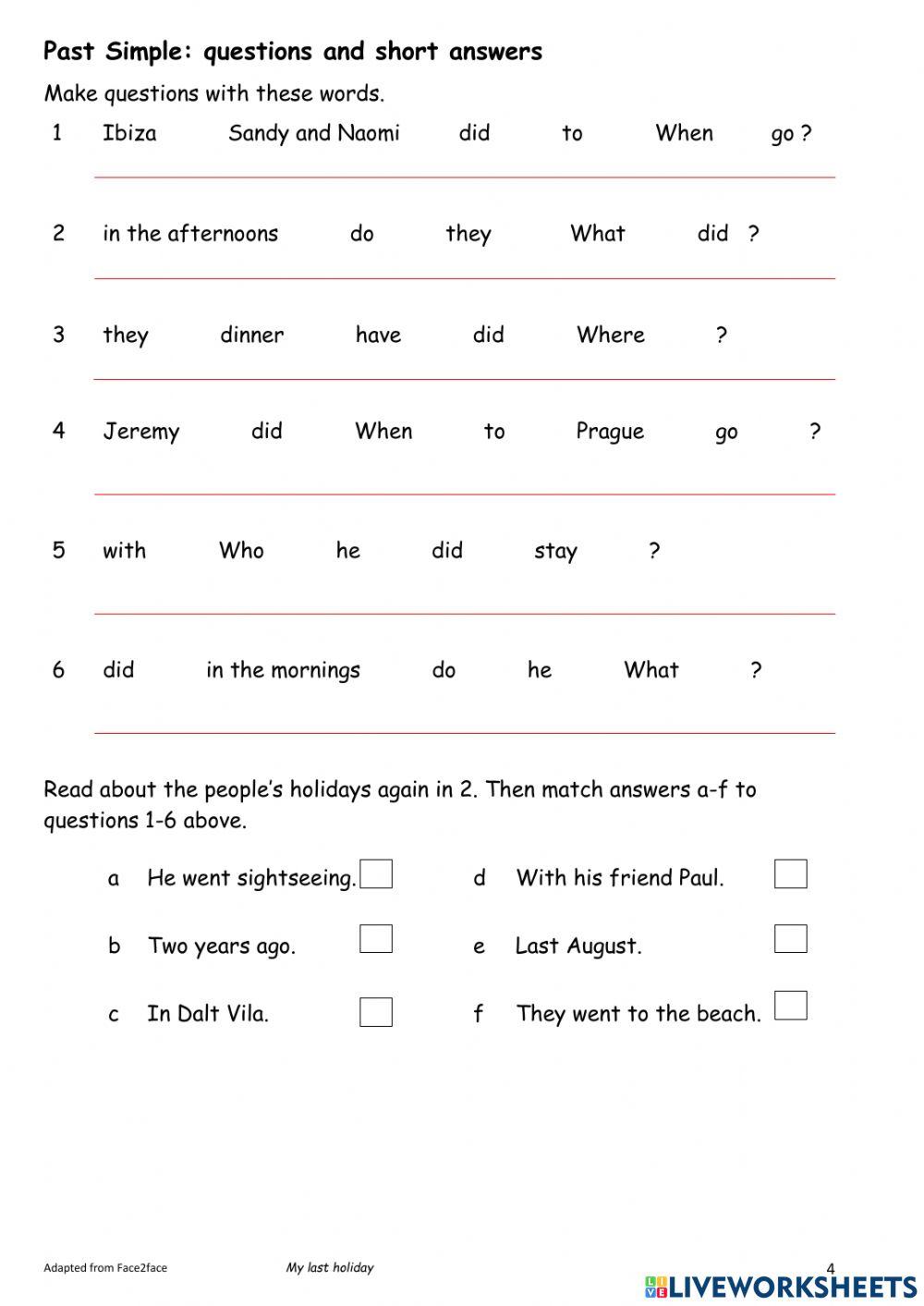 My last holiday workbook