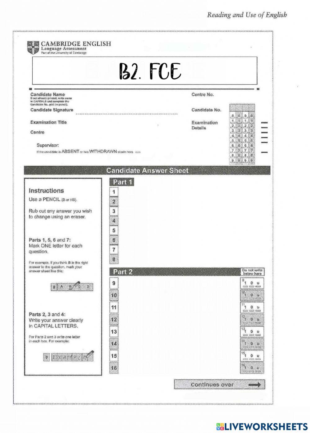 B2 FCE for schools 1. T2