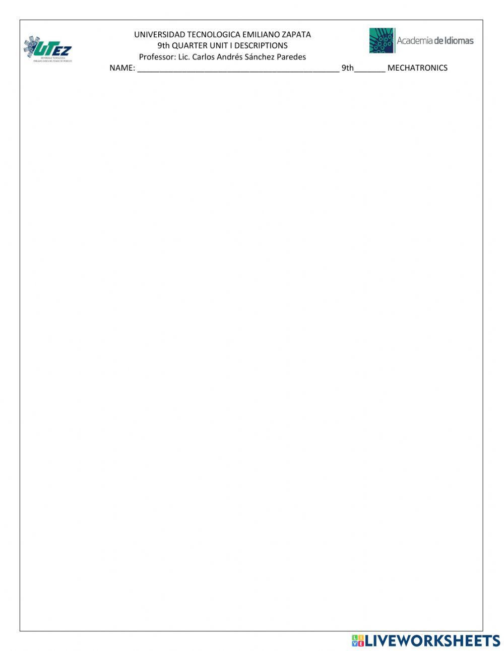 Descriptions Vocabulary