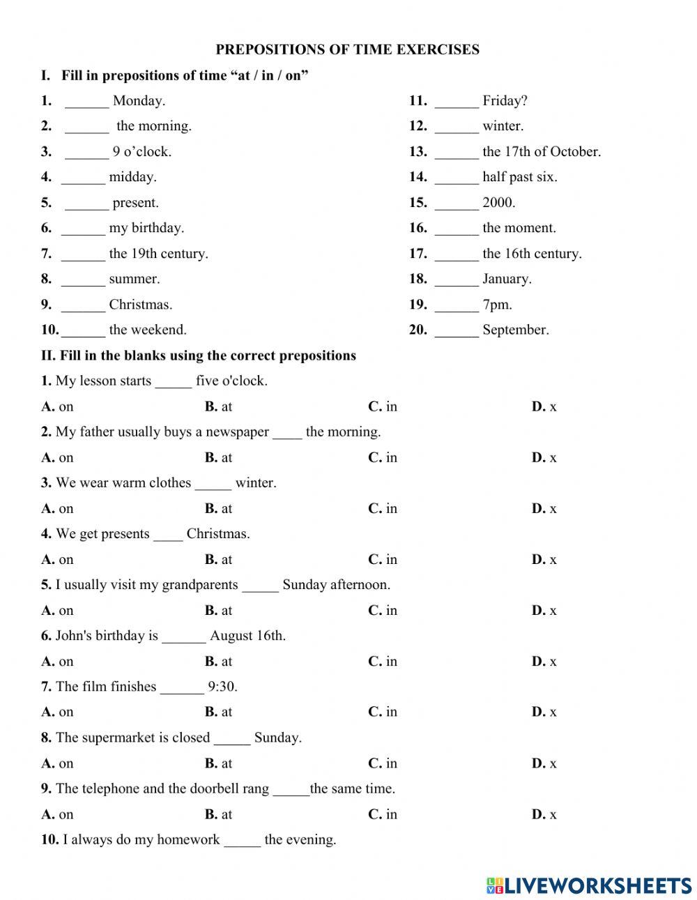 Preposition of time: in-on-at