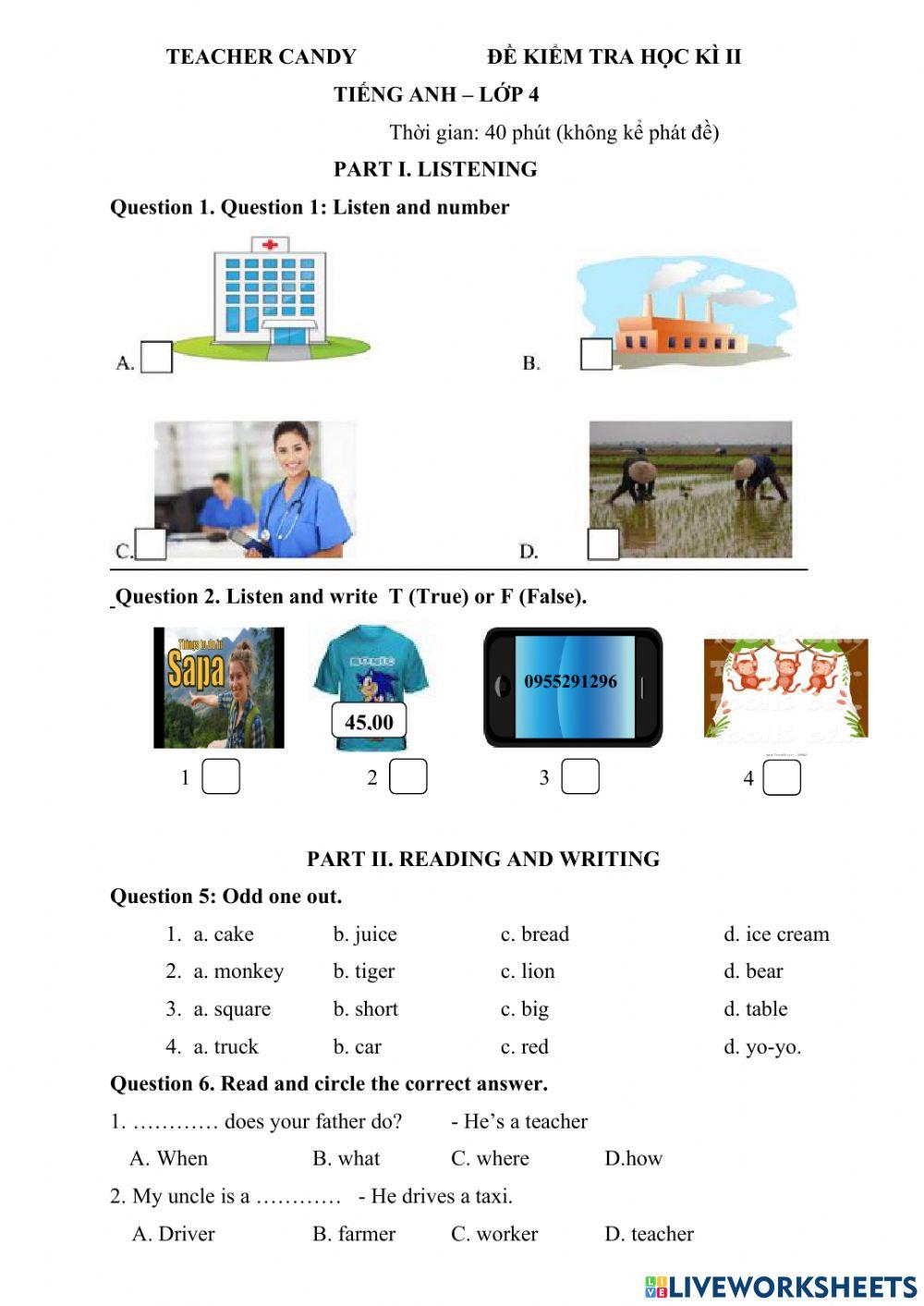 Grade 4 Test đề số 14