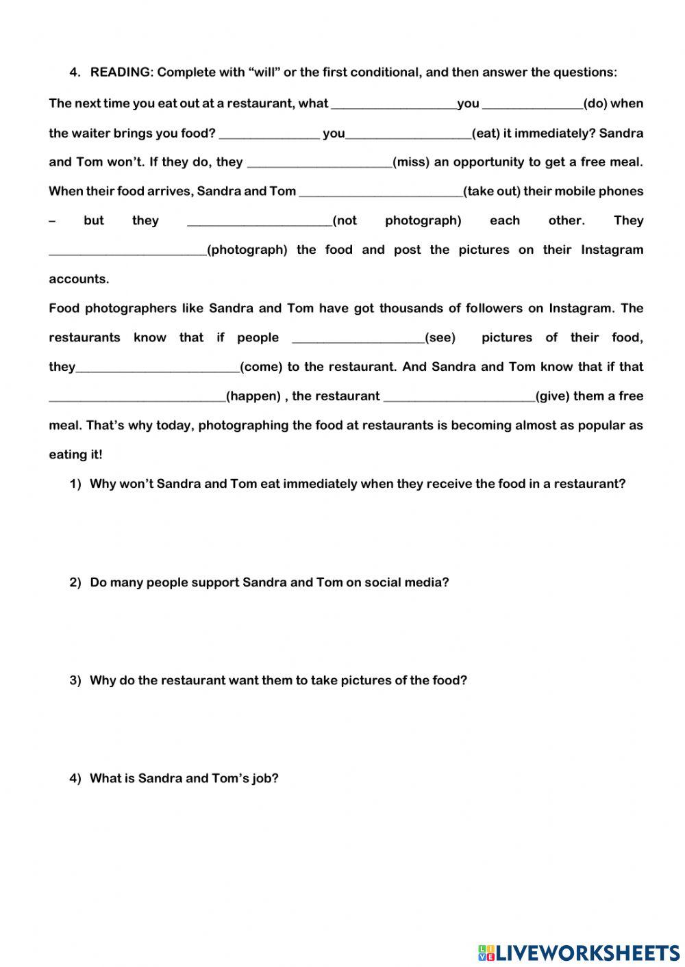 Will and first conditional+ reading