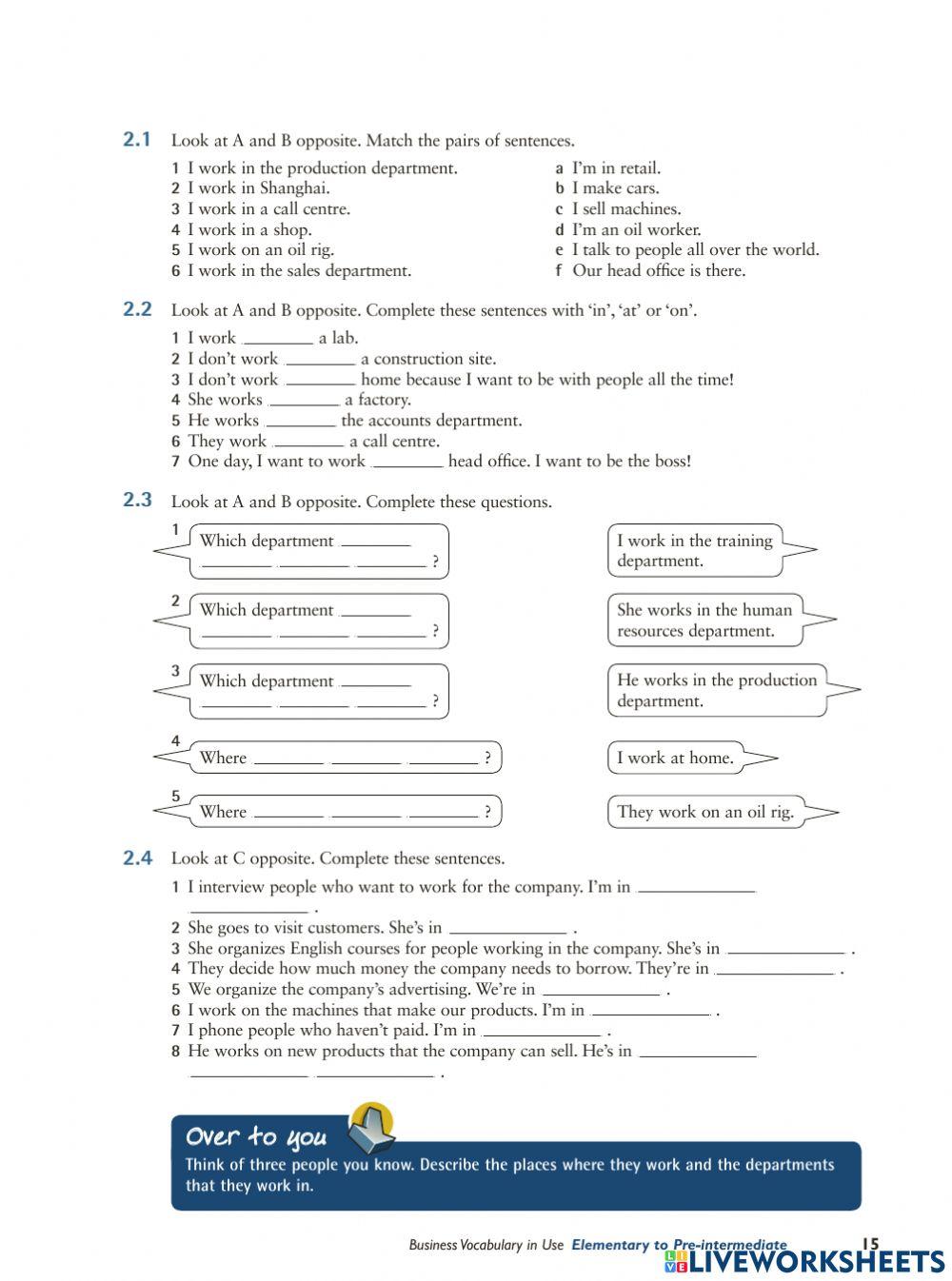 Places and departments