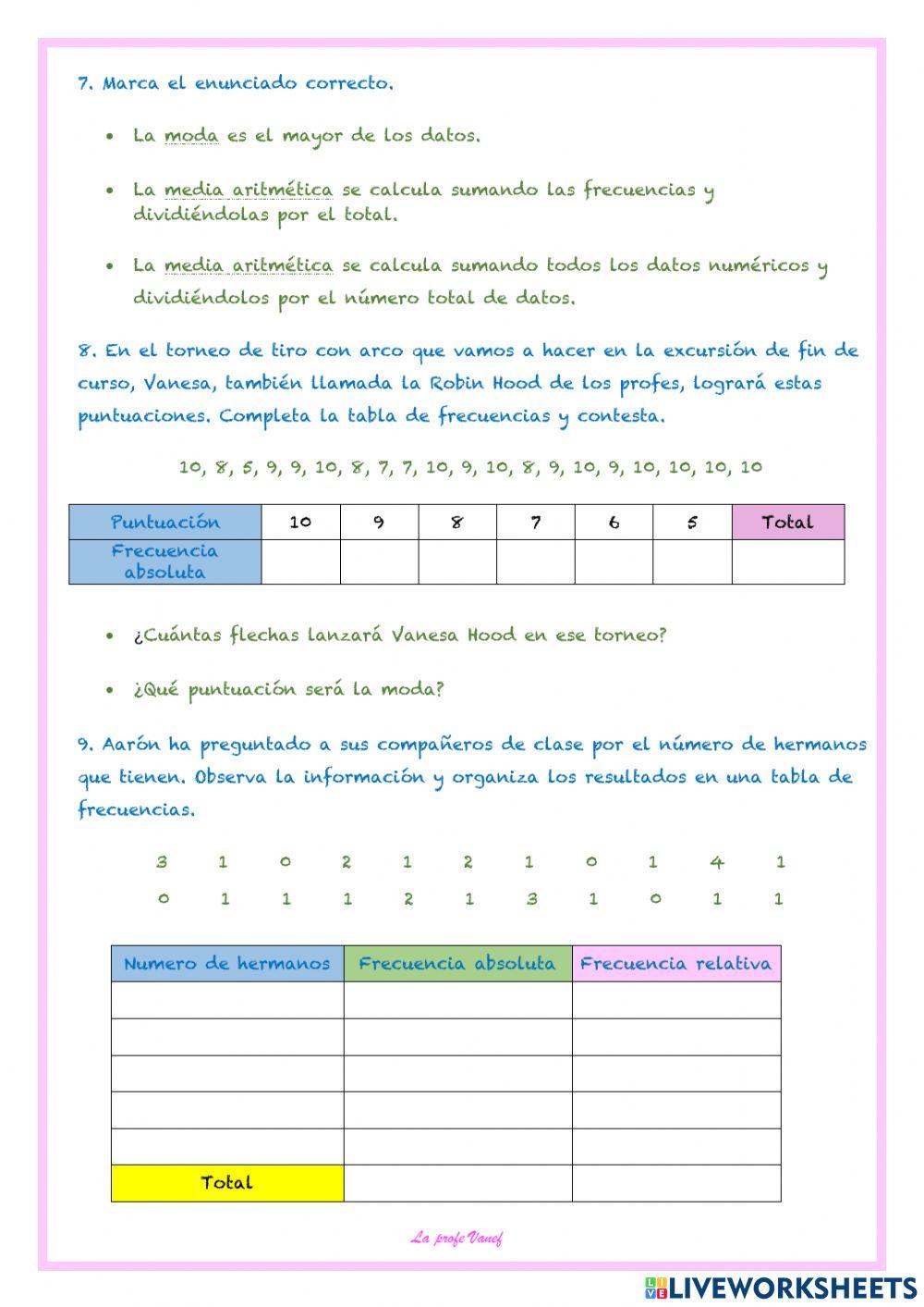 Estadística y probabilidad 5º Primaria