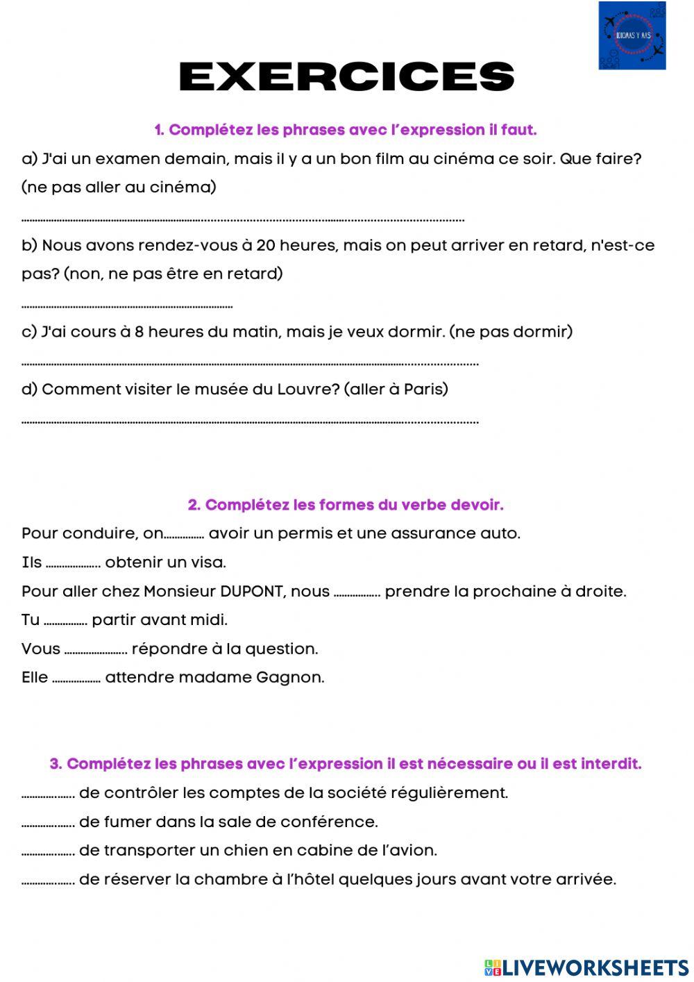 Expression de l’obligation, de la nécessité, de l’interdiction