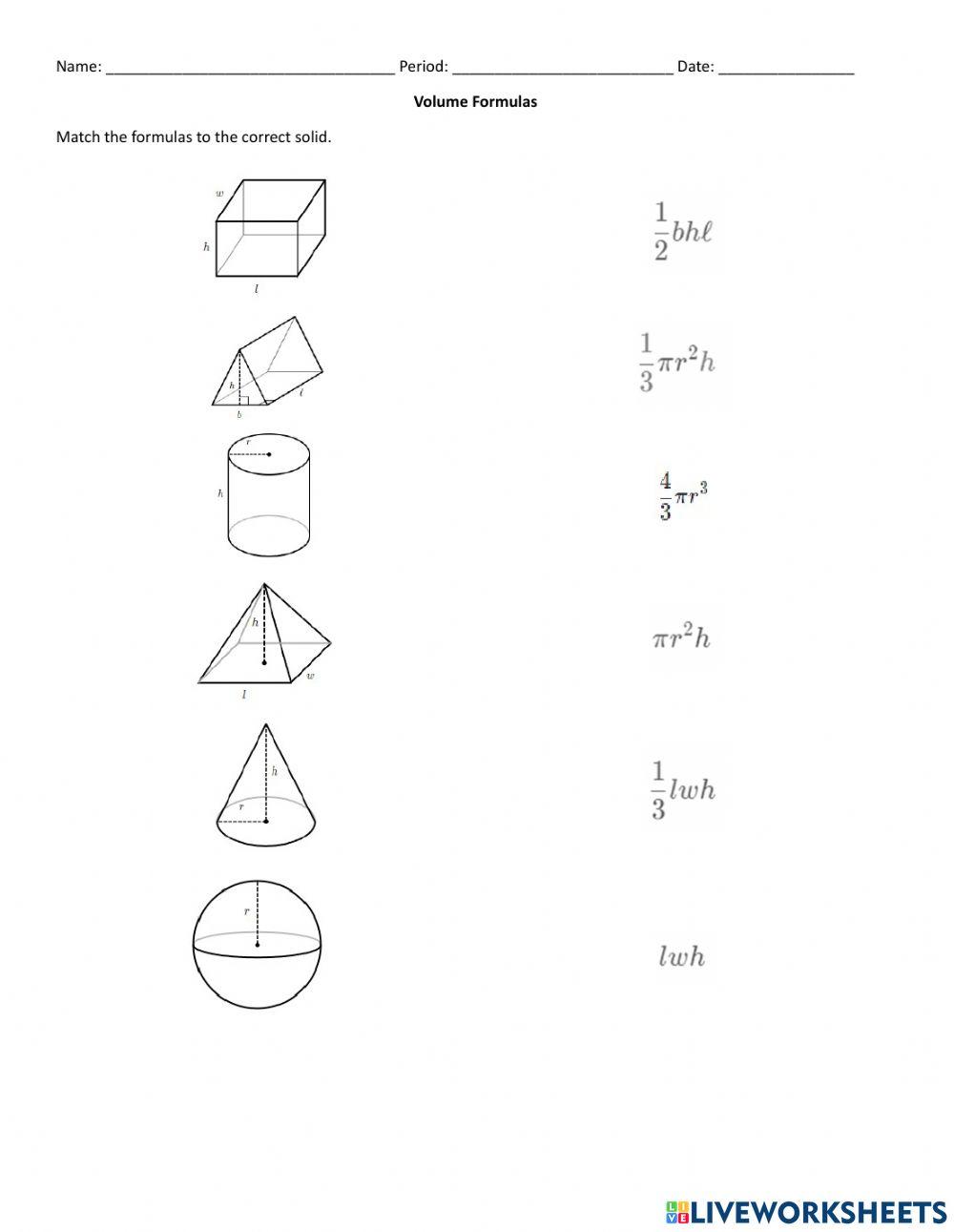 Volume Formulas online exercise for | Live Worksheets