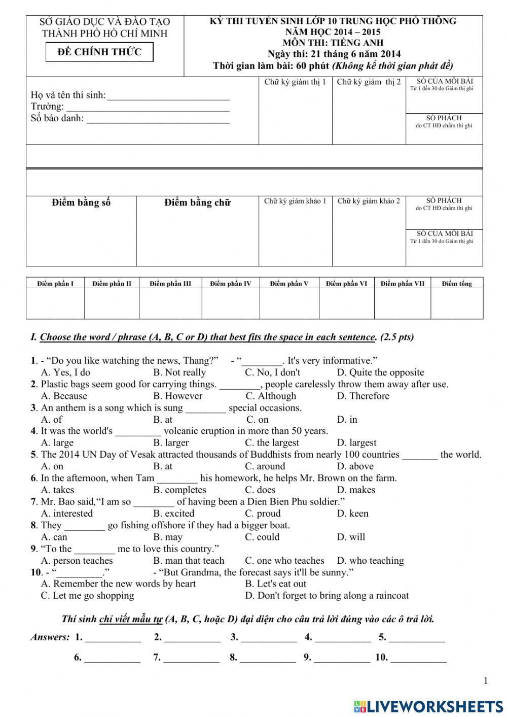 E9 - Tuyển sinh 2014-2015