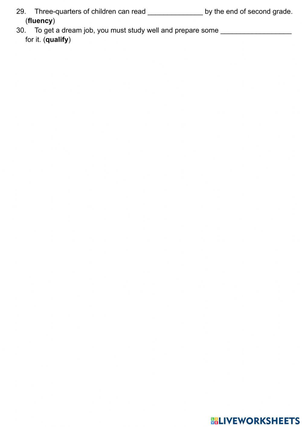 Grade 9 - word form 8