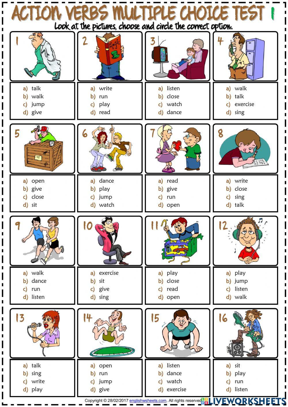 action verbs multiple choice