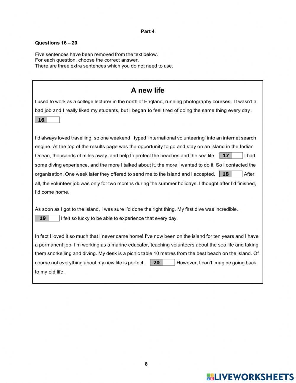 B1-Preliminary English Test-Sample Reading Q1-Q20