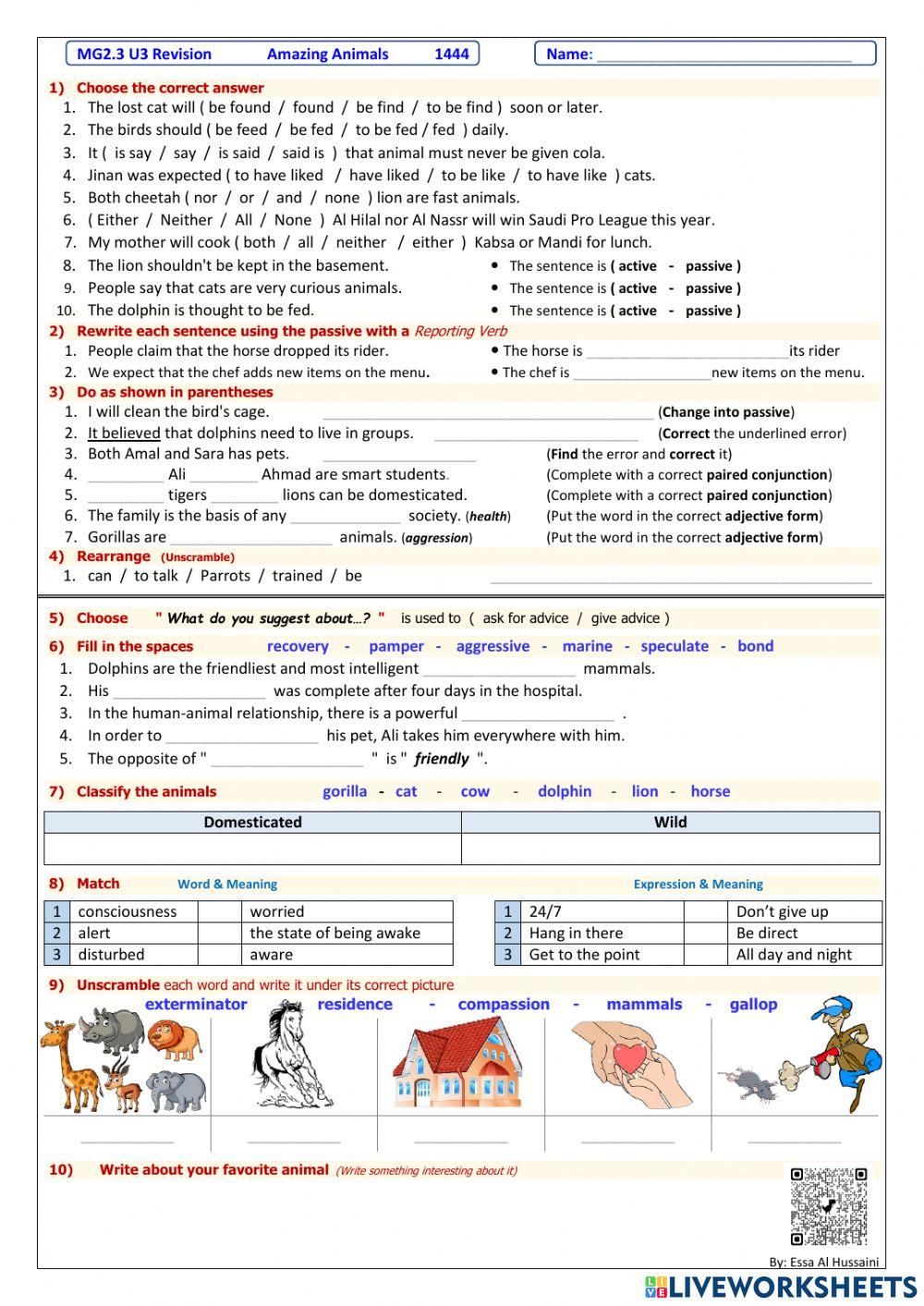 MG2.3 U3 Revision Amazing Animals MG2.3 U3 Revision Amazing Animals