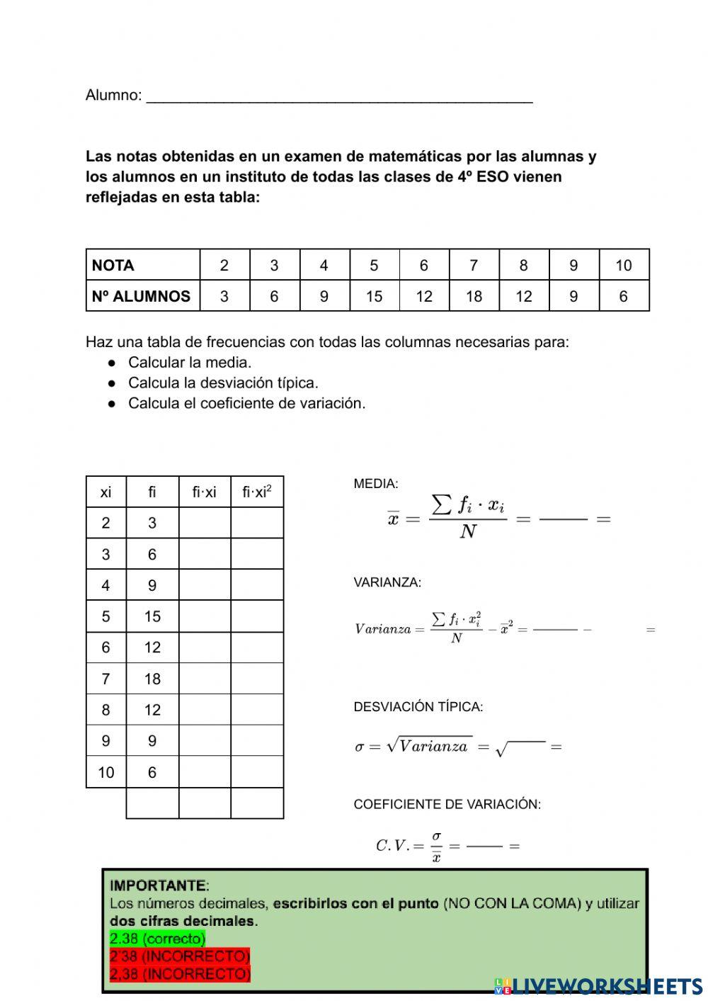 Estadística 4 ESO. Parámetros estadísticos, datos aislados.